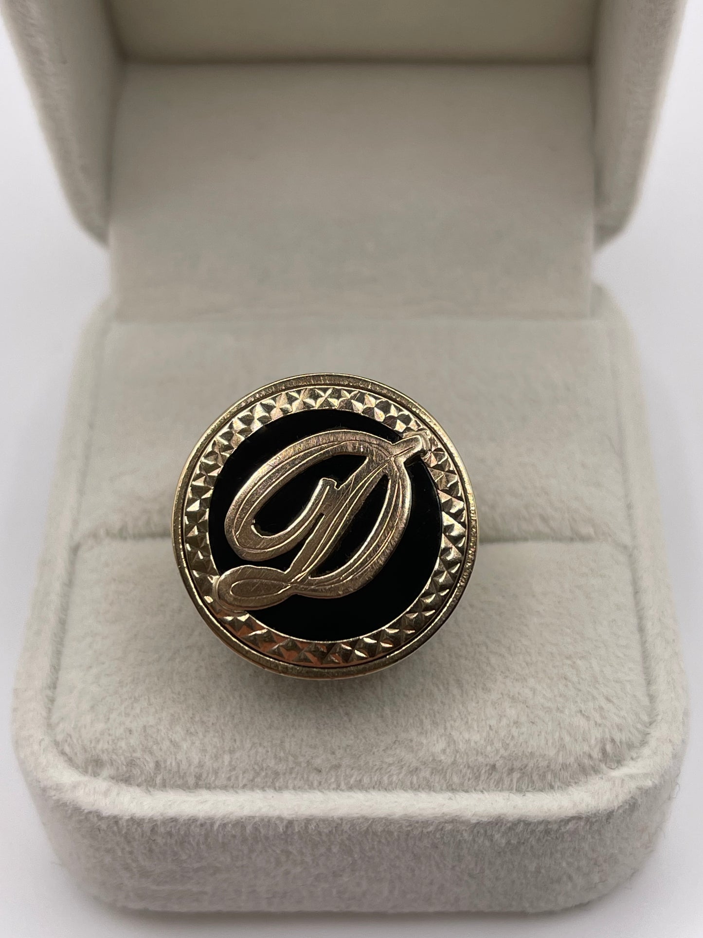 9ct gold onyx initial ring