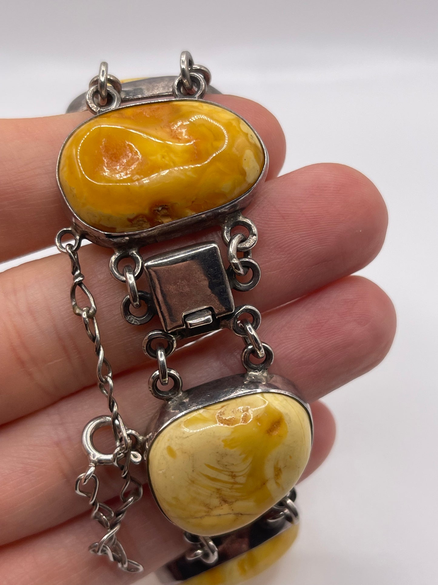 Silver amber bracelet