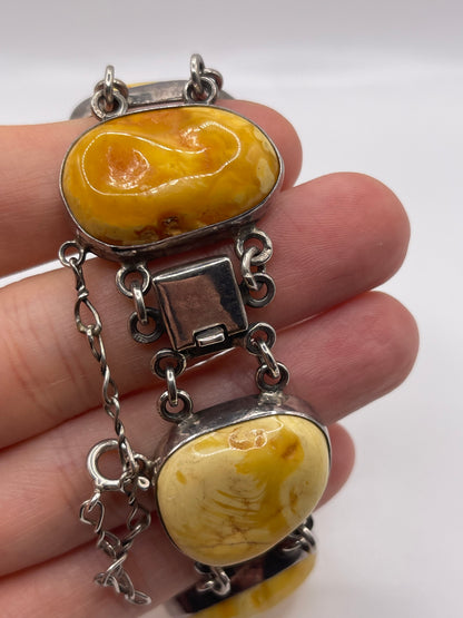 Silver amber bracelet