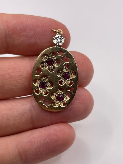 9ct gold ruby and diamond pendant