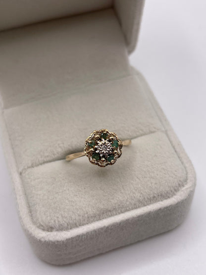 9ct gold emerald and diamond ring