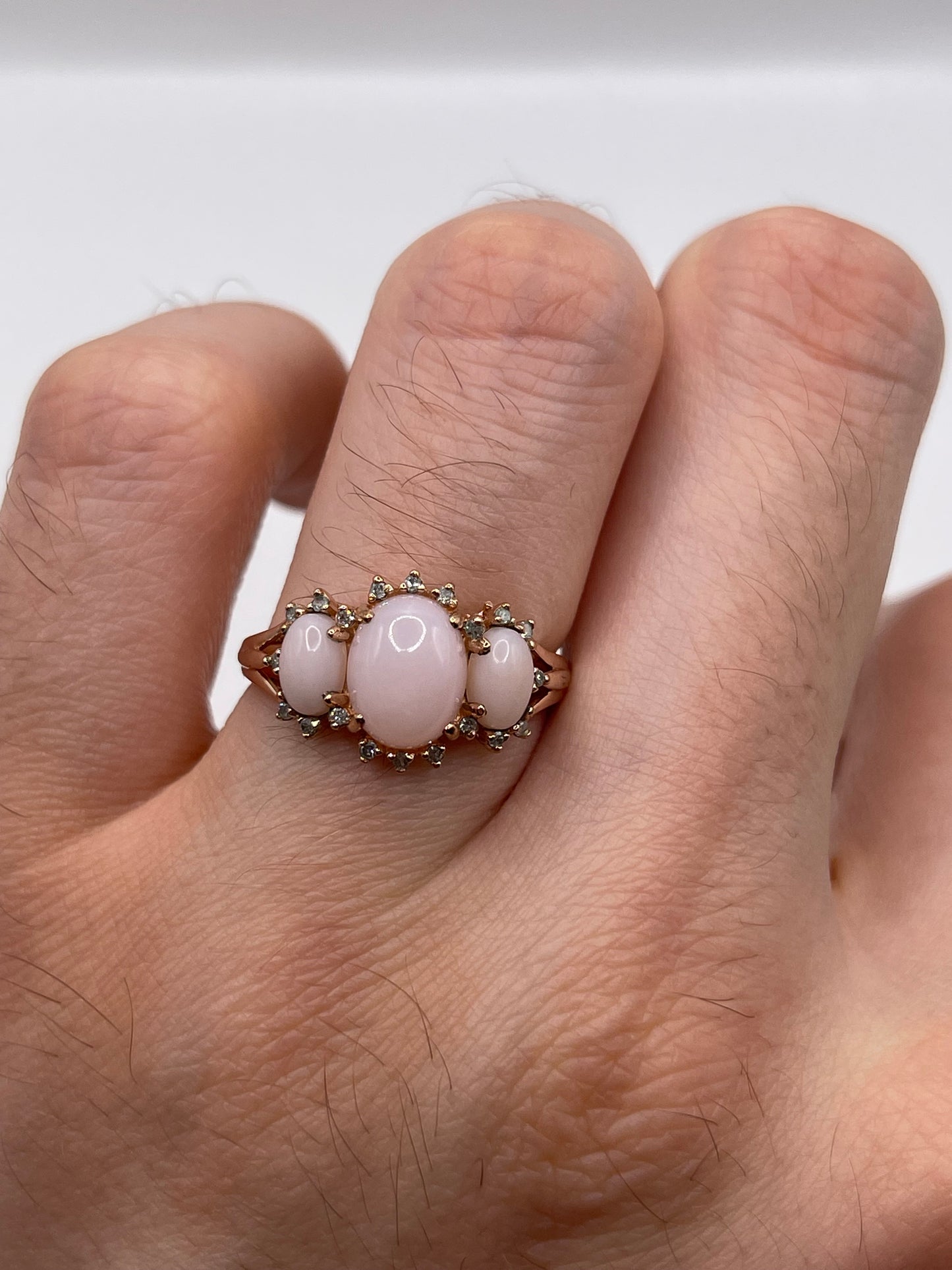 9ct gold pink opal and diamond ring