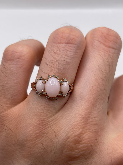 9ct gold pink opal and diamond ring