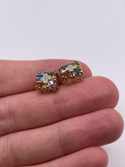 9ct gold multi gemstone and diamond earrings