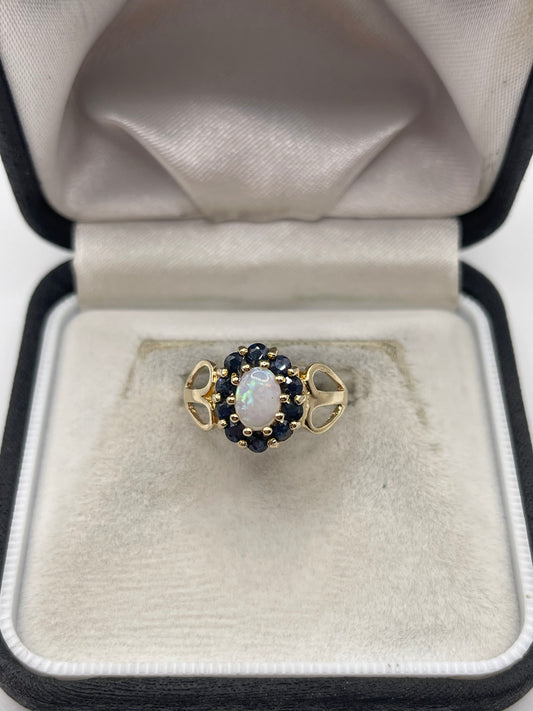 9ct gold opal and sapphire ring