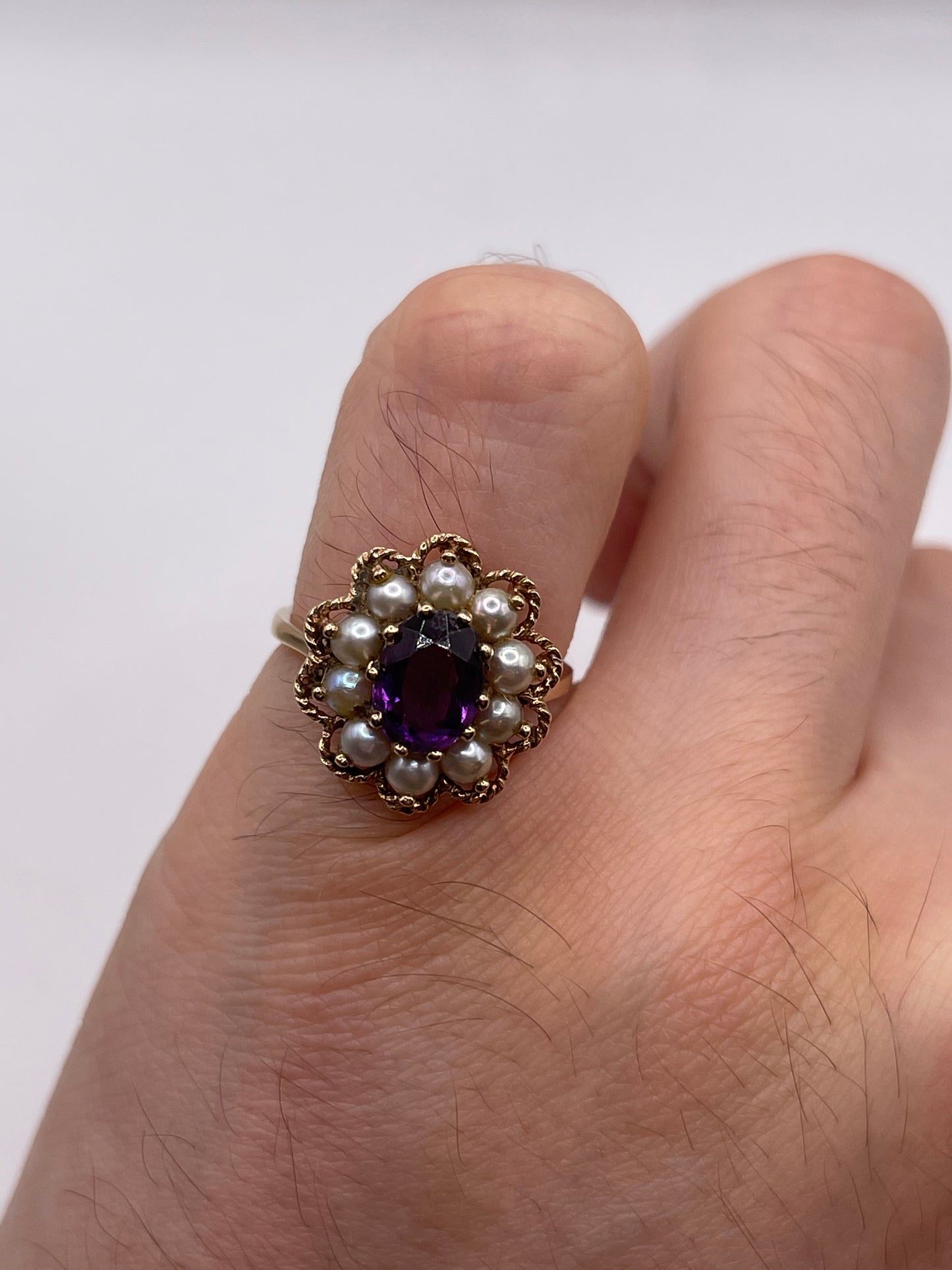 9ct gold amethyst and pearl ring