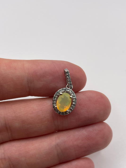 9ct white gold opal and alexandrite pendant
