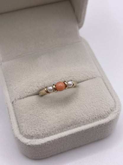 9ct gold coral and pearl ring