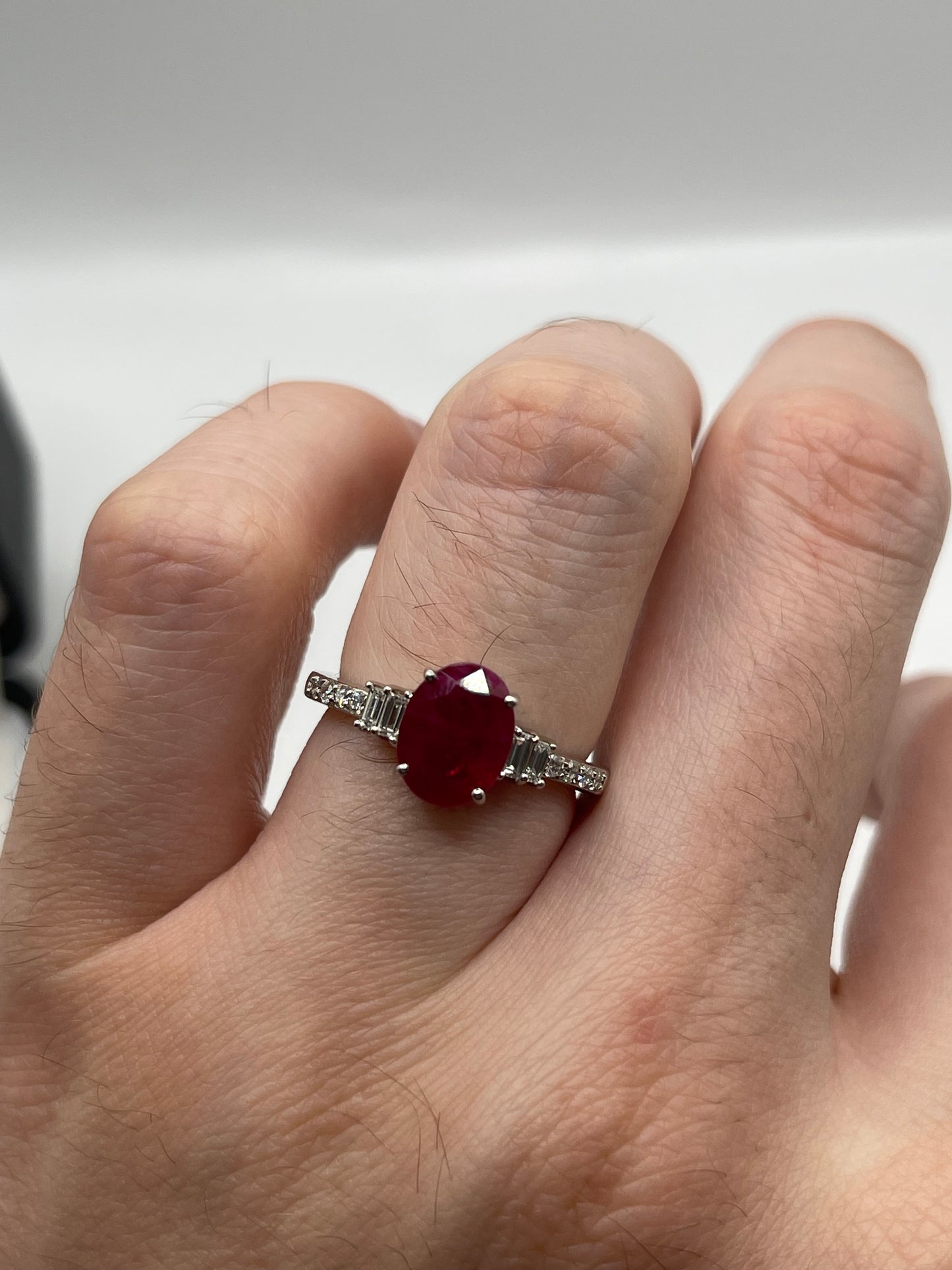 Platinum ruby and diamond ring