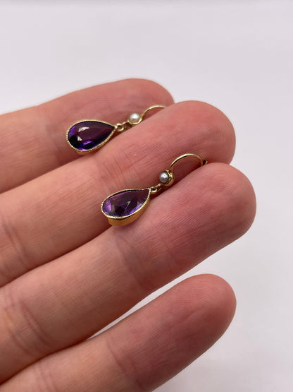 9ct gold amethyst and pearl earrings
