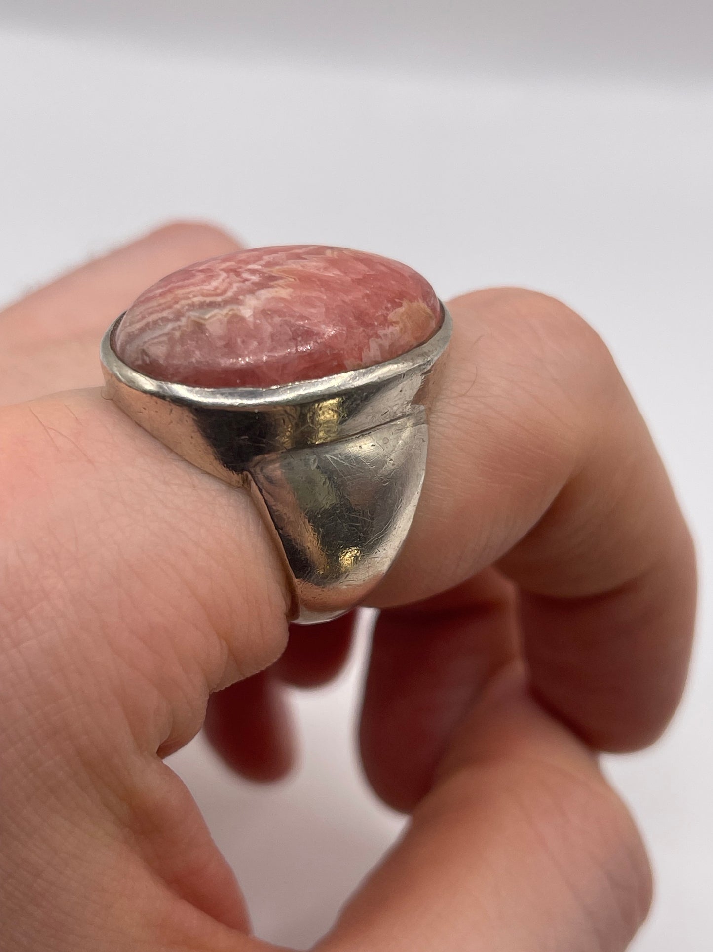 Silver rhodonite ring
