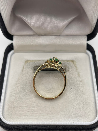 9ct gold emerald and diamond ring