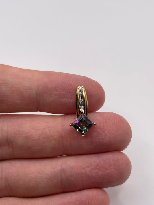 9ct gold mystic topaz and diamond pendant