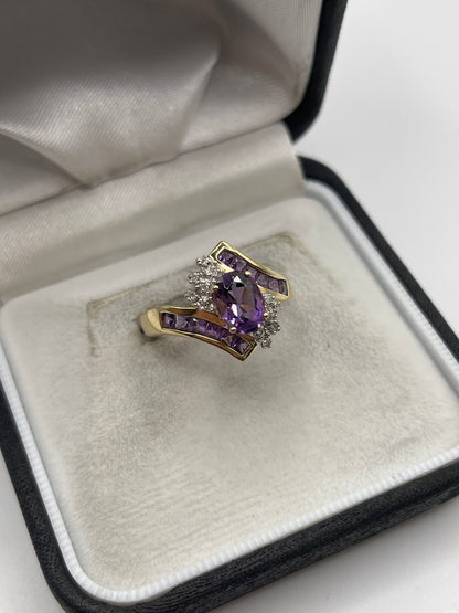 9ct gold amethyst and diamond ring