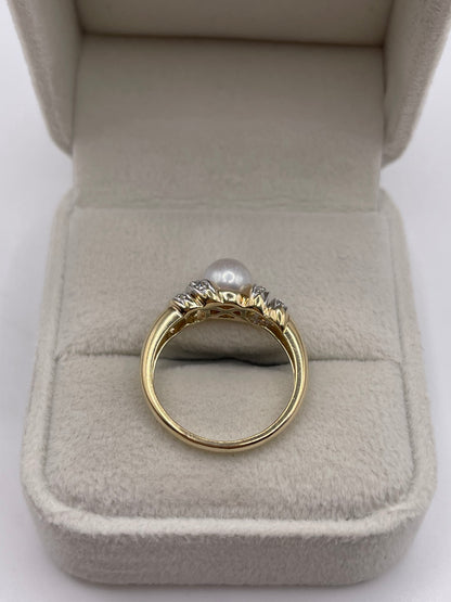 9ct gold pearl and diamond ring