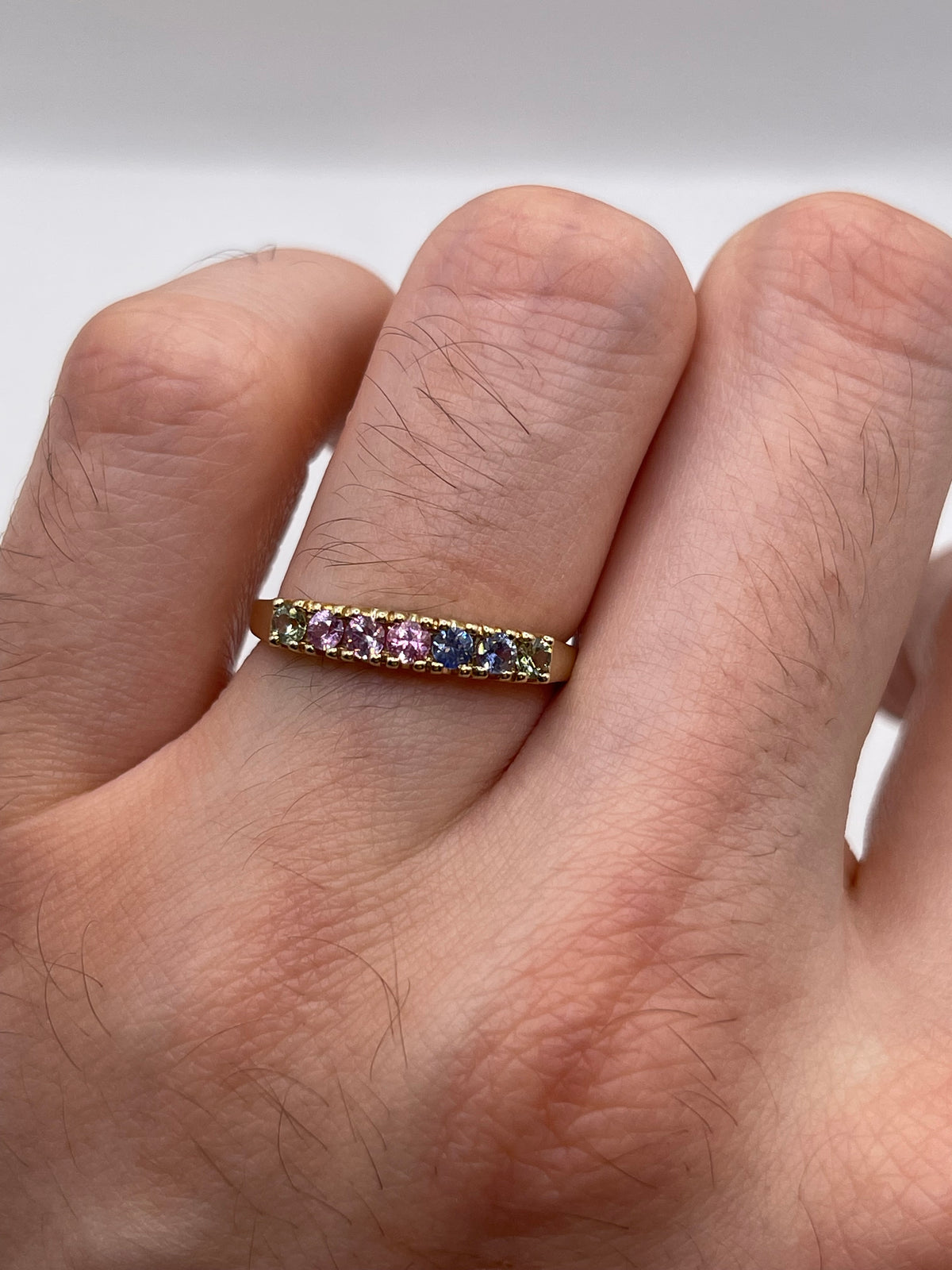 9ct gold multi coloured sapphire ring
