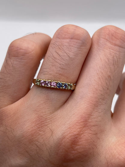 9ct gold multi coloured sapphire ring
