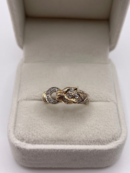9ct gold emerald and diamond panther ring