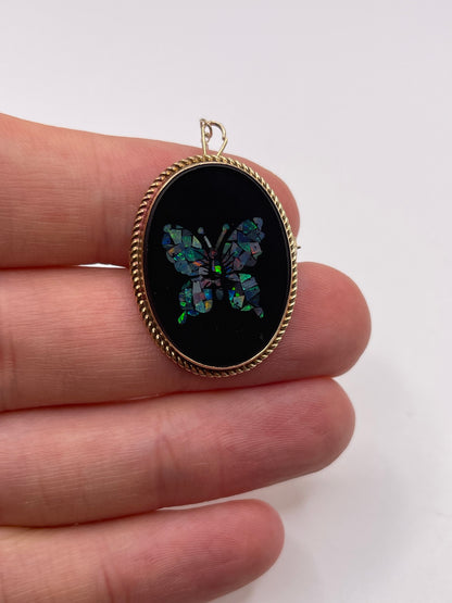 9ct gold onyx and opal butterfly brooch