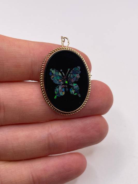 9ct gold onyx and opal butterfly brooch