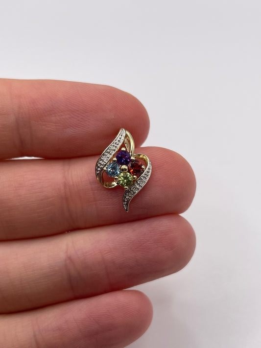 9ct gold multi gemstone and diamond pendant
