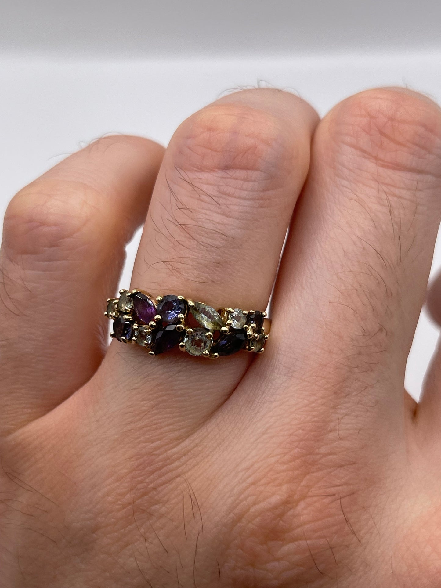 9ct gold multi gemstone cluster ring