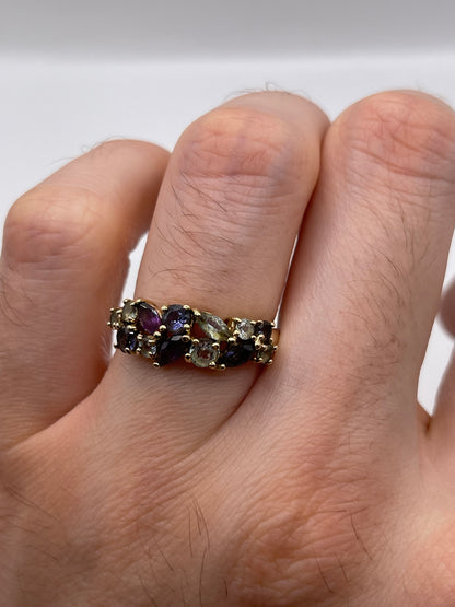 9ct gold multi gemstone cluster ring