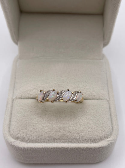 9ct gold opal and diamond ring