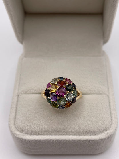 9ct gold multi gemstone cluster ring