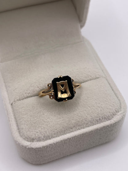 9ct gold onyx initial ring