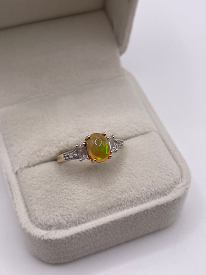 9ct gold opal and zircon ring