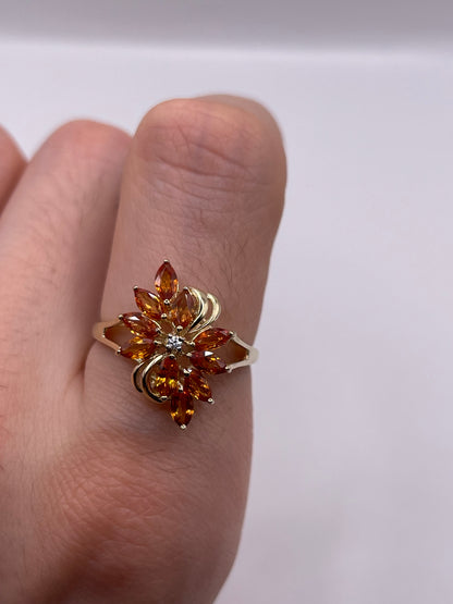 9ct gold orange sapphire and diamond ring