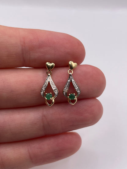9ct gold emerald and diamond earrings