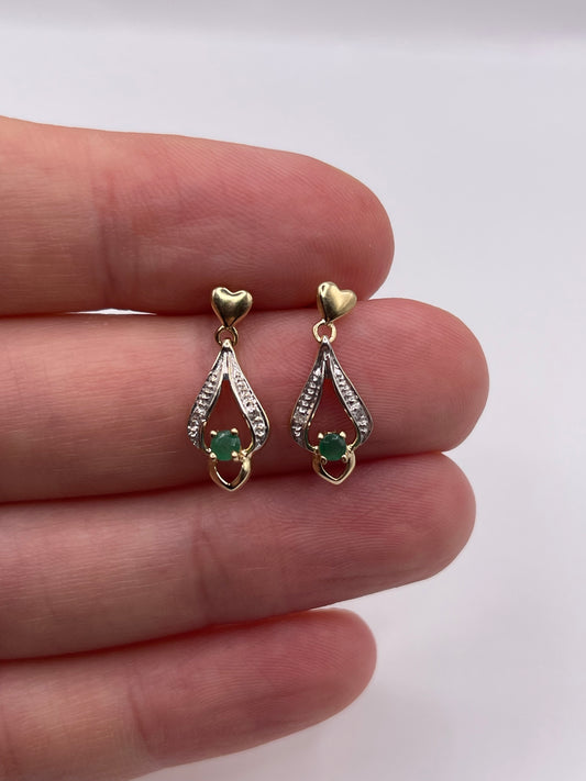 9ct gold emerald and diamond earrings