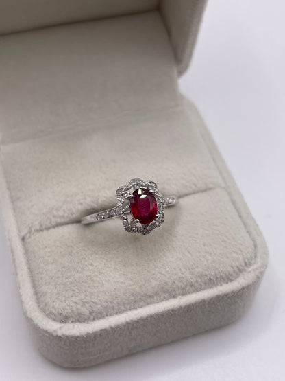 9ct white gold ruby and diamond ring