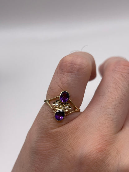 9ct gold amethyst and pearl ring