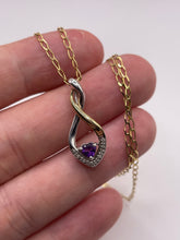 Load image into Gallery viewer, 9ct gold amethyst and diamond necklace
