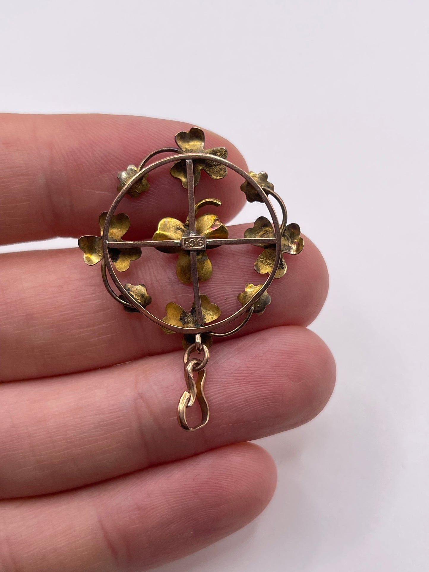 Antique 9ct gold turquoise and pearl pendant