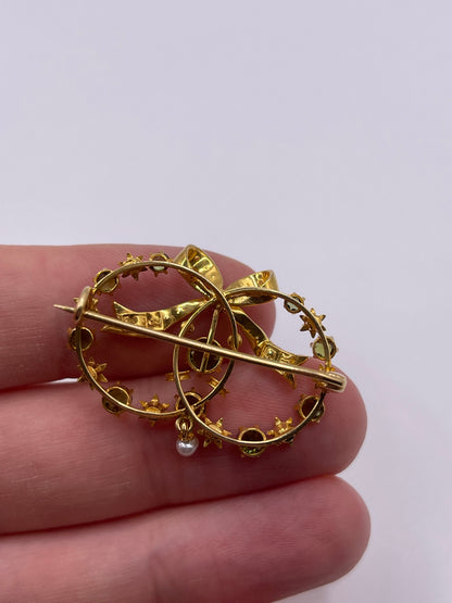 Antique 18ct gold tourmaline and pearl brooch