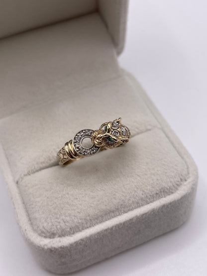 9ct gold emerald and diamond panther ring