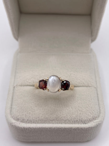 9ct rose gold moonstone and garnet ring