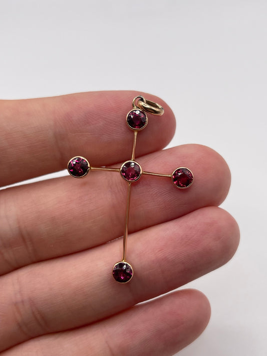 Antique 9ct rose gold garnet cross pendant