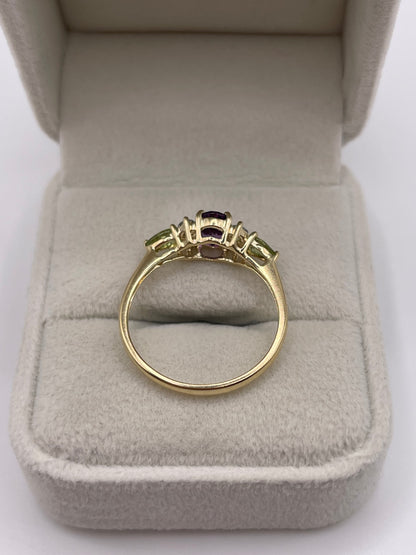 9ct gold amethyst, topaz and peridot ring
