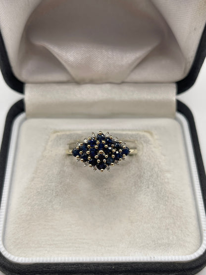 9ct gold sapphire and diamond cluster ring