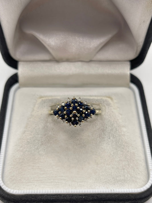 9ct gold sapphire and diamond cluster ring