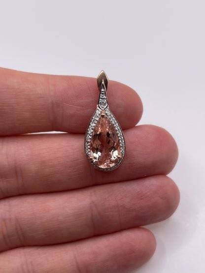 9ct rose gold morganite and diamond pendant