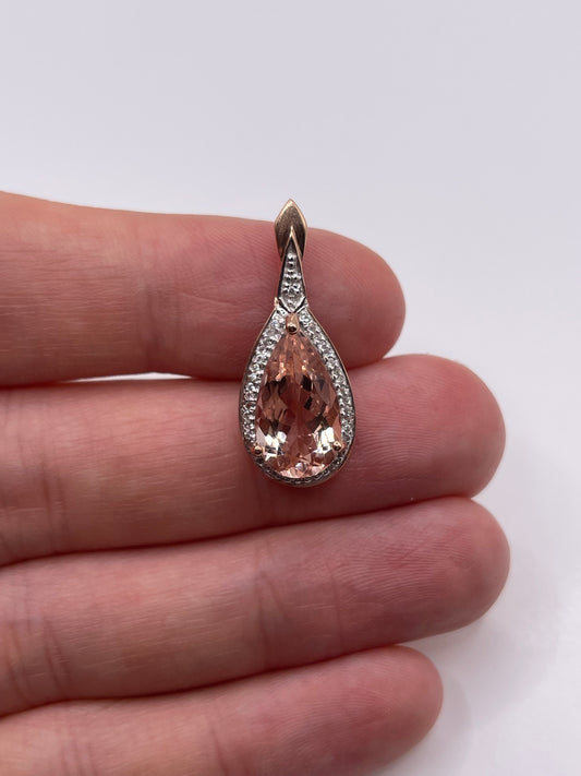 9ct rose gold morganite and diamond pendant