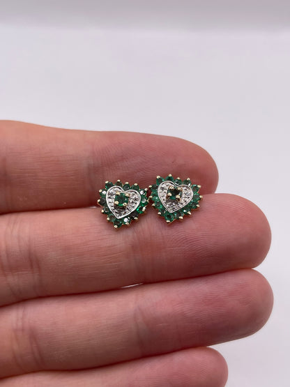 9ct gold emerald and diamond heart earrings