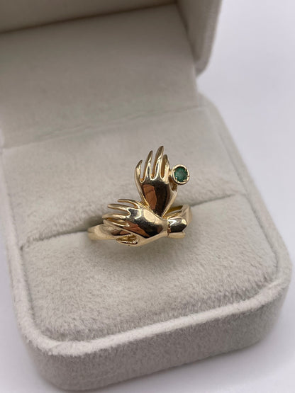 9ct gold emerald double hand ring
