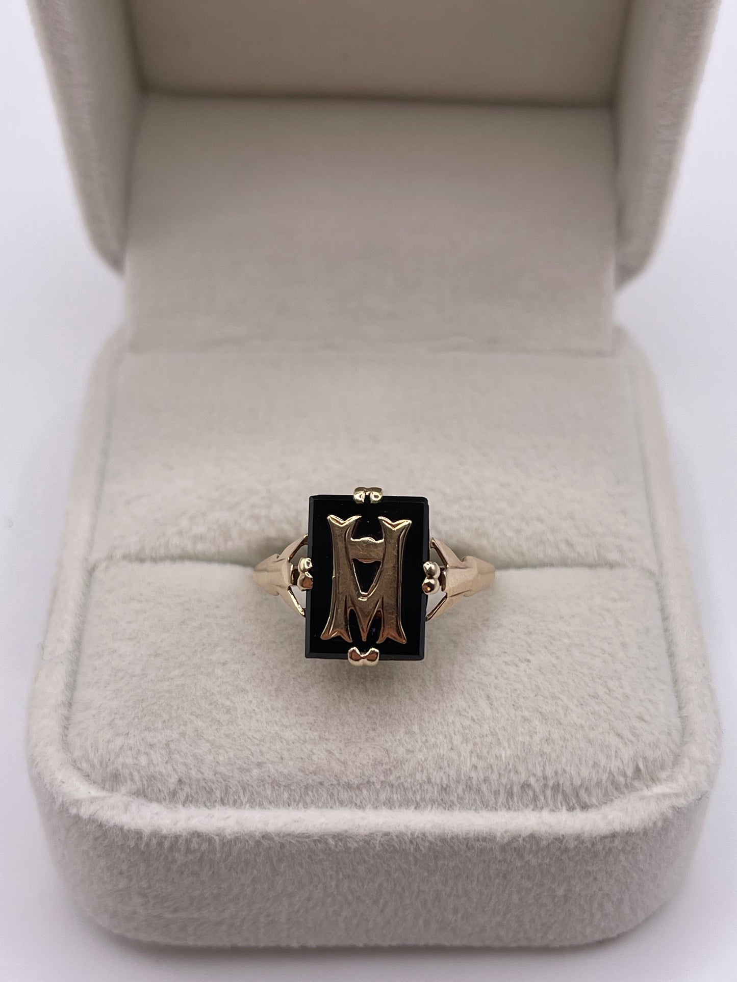 9ct gold onyx initial ring